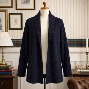Free People‎ Vtg Wool Medium Chunky Cardigan Sweater Black Open Preppy Capsule